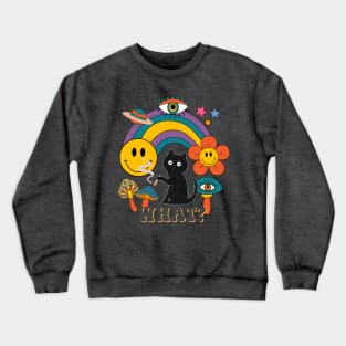 Hippie Cat and Retro Rainbow Crewneck Sweatshirt